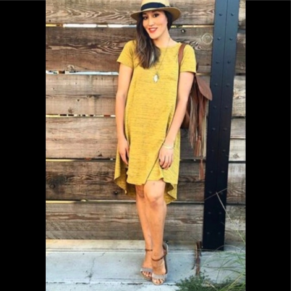Ladies  Lularoe Mustard Carly Swing Dress  size M